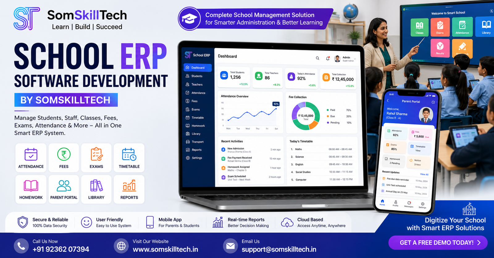 School ERP Software Development Company in India | Complete School Management System by SomSkillTech